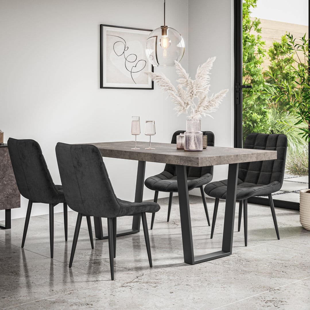 George Oliver Wapella Modern Dining Set And Black Metal Legs with Nova Velvet Chairs Set Grey/Black/Black 6