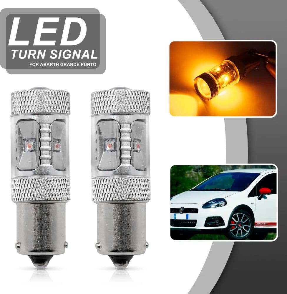 NEWM 2PCs LED Turn Signal Light PY21W BAU15S Amber Direction Indicator Bulbs For Abarth 500 595 695 500C 595C 695C Grande Punto Hatch