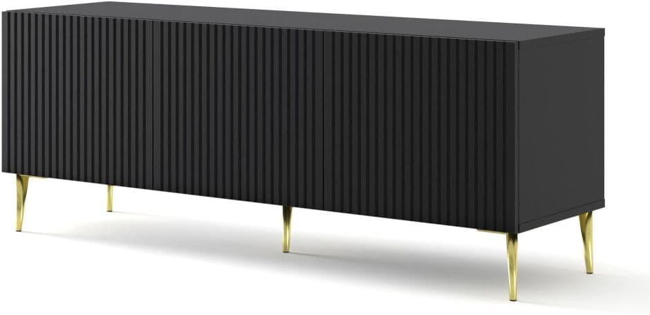 Furnlux Mueble TV negro dorado 150 x 42 x 56 cm