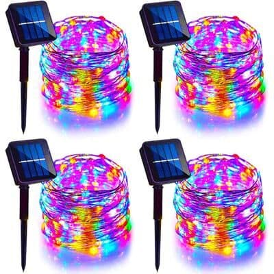 Uplift Picks Four Pack Solar Fairy String Lights For Bright Outdoor Celebrations Decor multicolor (4 Pcs) 12 M 100 Led