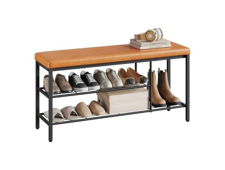 WOLTU Banc Chaussures Entrée Banc de Rangement à 3 Étagères pour Bottes et Chaussures en Similicuir et Métal 100x30x50 cm Marron