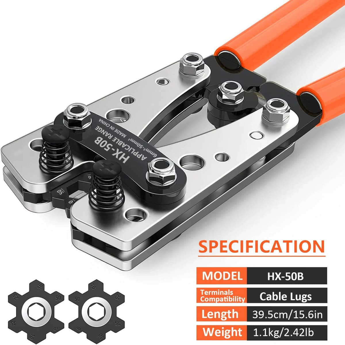 ACOONY HX-50B Wire Crimping Pliers 6-50mm²/AWG 10-1/0 Tube Terminal Crimper Hex Crimp Tool Battery Cable Lug Cable Hand Tools Crimper