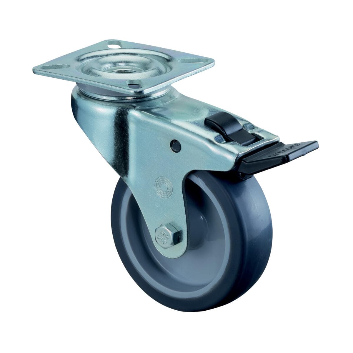 BS Rollen Lenkrollen 100 mm Gummi grau, Tragkraft 70 kg mit Feststeller, Lenkrollen Set für Möbel