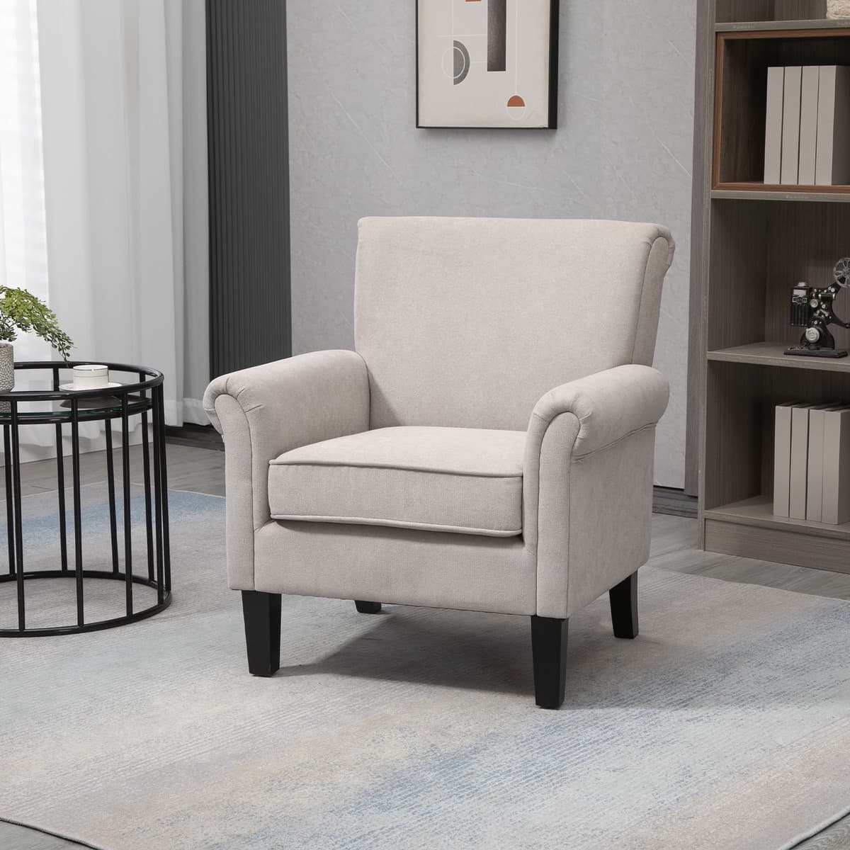 Homcom Poltroncina da Salotto in Tessuto con Gambe di Legno, Stile Nordico, Braccioli, Cuscino con Fodera Rimovibile, Grigio Aosom