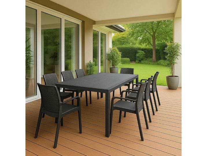 Ensemble Salon de Jardin Arret Dmora en Plastique Noir Anthracite