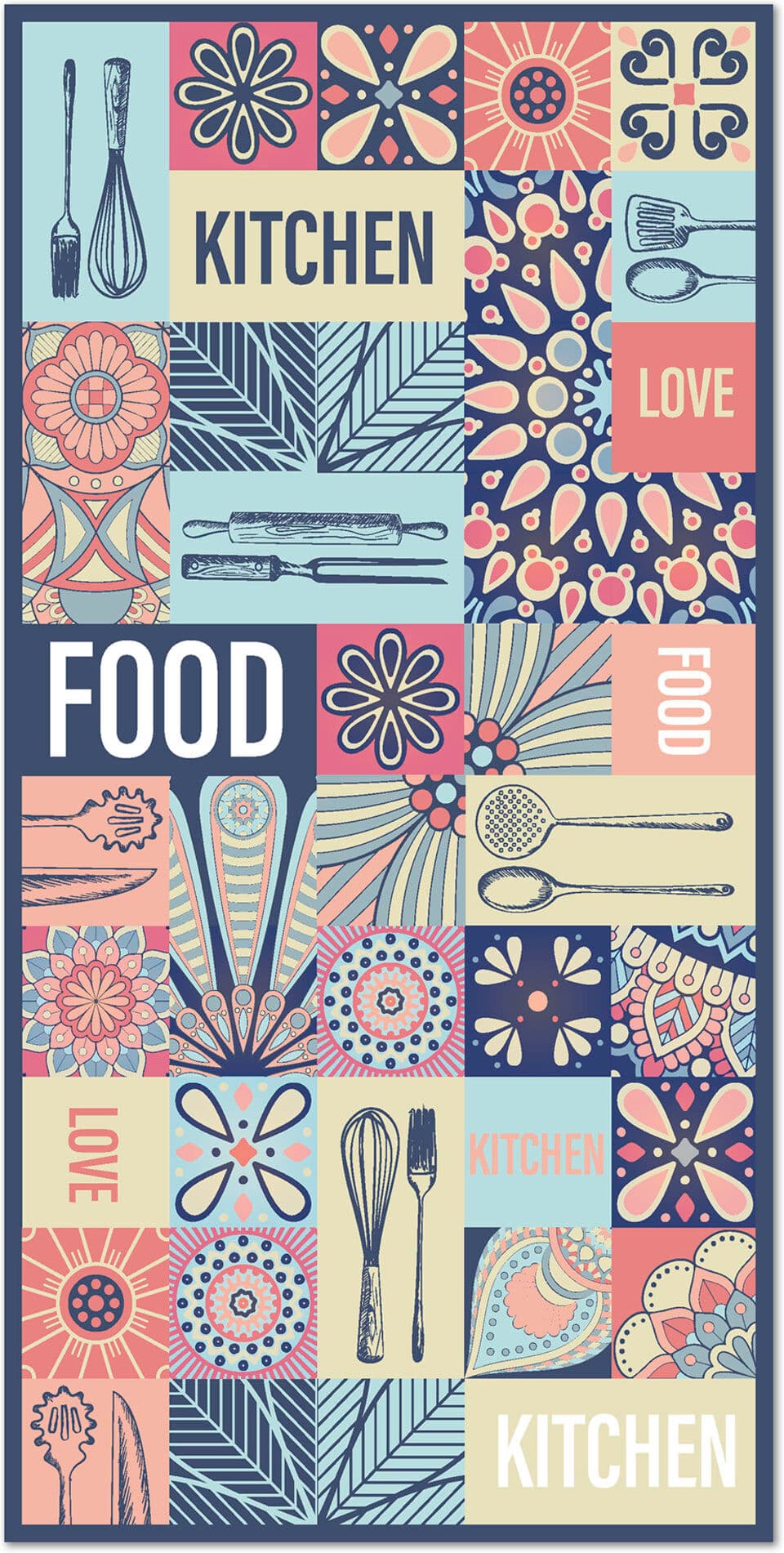 Home and Living Alfombra vinílica cocina palabras baldosas multicolor 200x250 cm