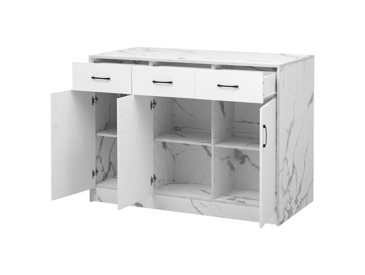 Îlot de Cuisine 120x60x90 cm avec 3 Tiroirs 3 Portes et Étagères Réglables - Partie bar intégrée - Blanc
