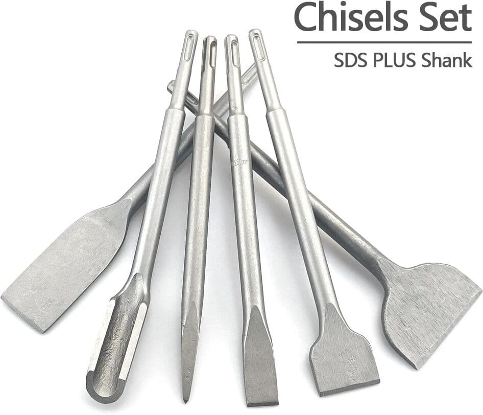 HOMEFISH 250mm Chisel Set SDS Plus Shank Electric Hammer Drill Bit Point Groove Flat Chisel Masonry Tools for Concrete Brick Wall Rock