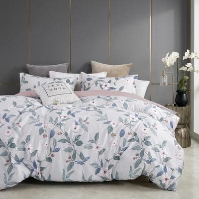 Say Yes Bedding Tess Red Gray floral 100% Cotton Reversible Comforter Set