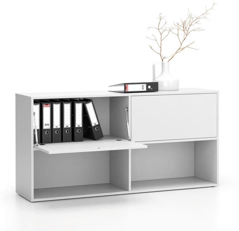 PLAN Kancelársky policový regál LAYERS, dlhý, 2 boxy, 1582 x 400 x 777, biela