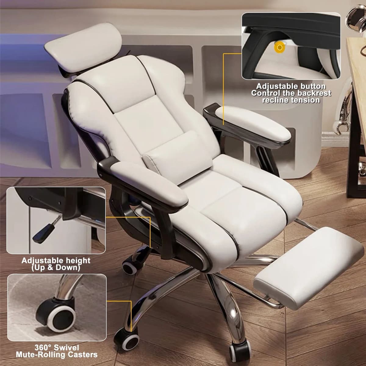 NONE XUEGW Ergonomic High Back Office Chair, Adjustable Reclining Computer Desk Chair with Thick Padded Seat for Home & Office