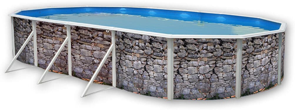 Kit piscine hors-sol acier Toi PIEDRA GRIS ovale 7.30 x 3.66 x 1.20m décor pierre