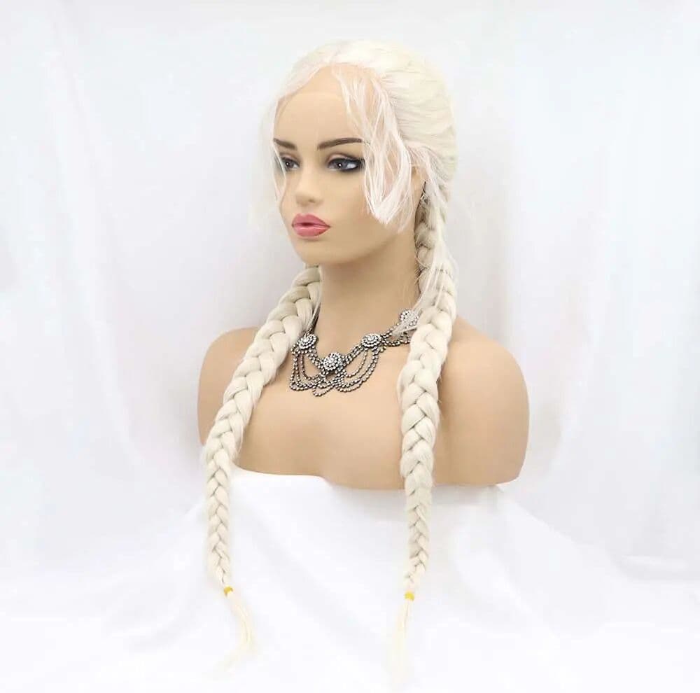 other Sylvia Wigs60#Color Platinum Blonde Double Braid Synthetic Blonde Lace Front Braid Wigs  Hair Heat Resistant Fiber Braid