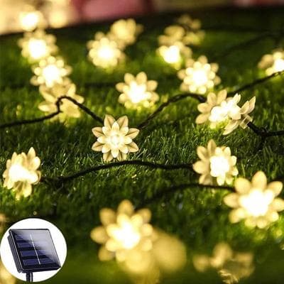 Uplift Picks Solar Lotus Sakura Flower String Lights For Enchanting Outdoor Garden Decor warm White 6.5 M 30 Leds lotus Flower