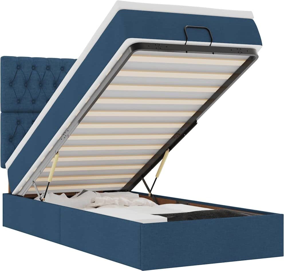 vidaXL Cadre de lit ottoman avec matelas bleu 90x190 cm tissu