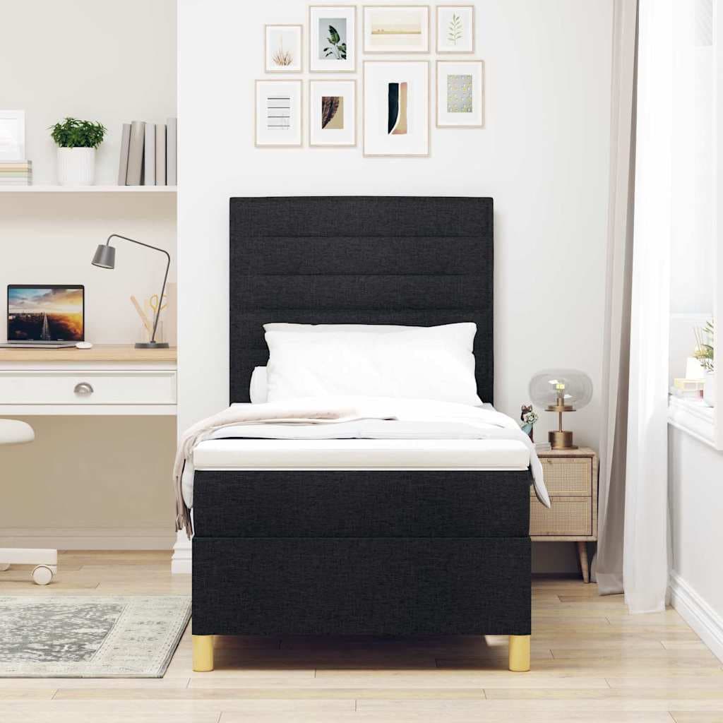 vidaXL Lit à ressort LED avec tête de lit Noir 90 x 200 cm tissu