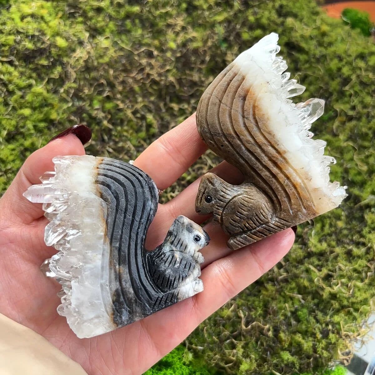 NONE 1pc Clear Quartz Crystal Cluster Squirrel Ornament   Crystal Raw Stone Mineral Label Craft Decoration Animal Style Decorations