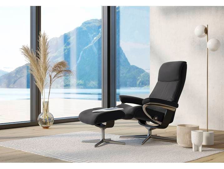 Relaxsessel STRESSLESS View , grau (rock paloma), B:82cm H:109cm T:81cm, Leder PALOMA: PALOMA ist ein durchgefärbtes Semianilin-Möbelleder mit natürlicher Narbung., Sessel, Relaxsessel, mit Cross Base, Größe S, M & L, Holzakzent Schwarz