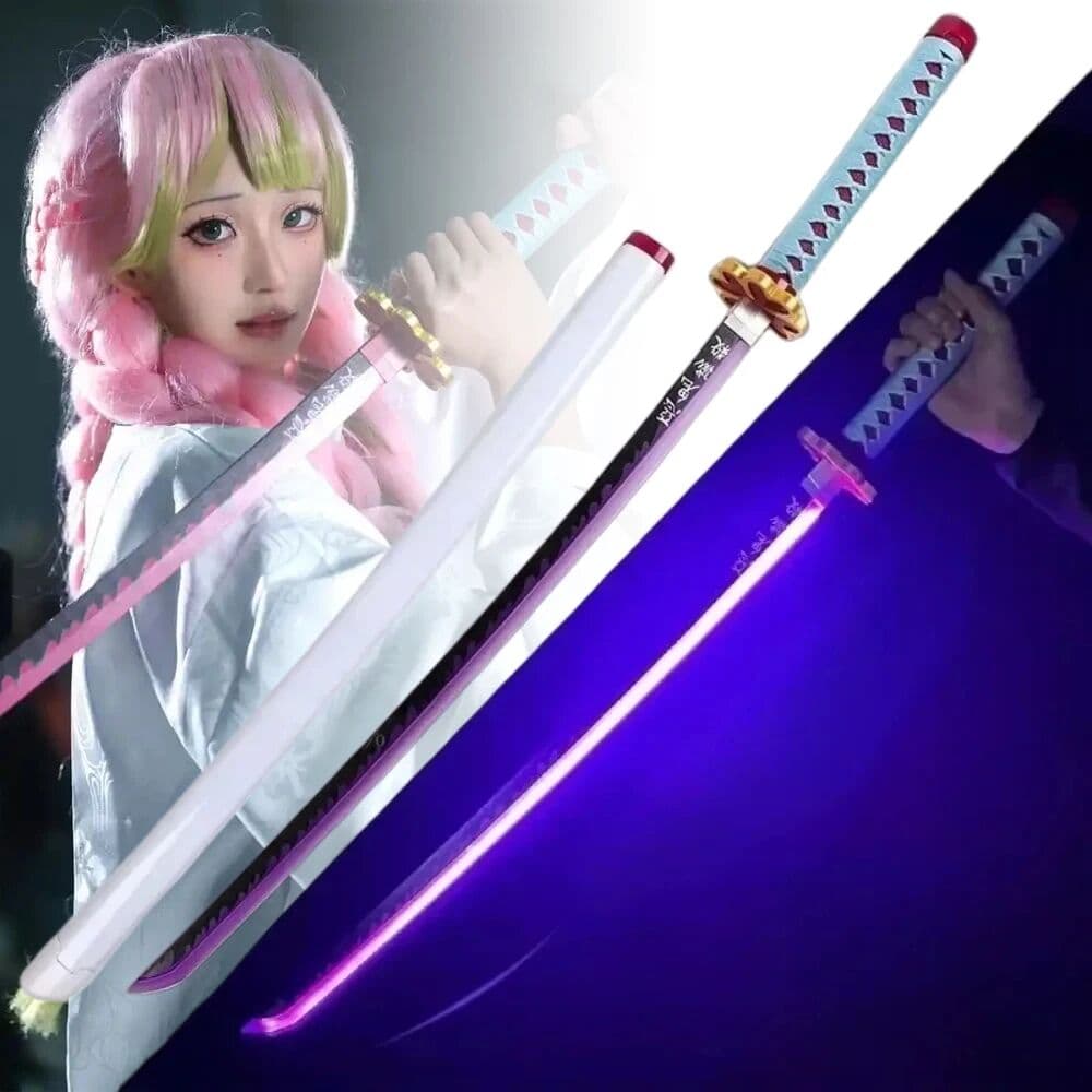 Bandai 31/40in Glow Demon Slayer Katana Wood Mitsuri Sword Anime Kimetsu No Yaiba Cosplay Real Size Japanese Katana Samurai Lightsabre