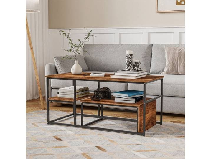Table basse Grain de bois - Table d'appoint pour salon - 52x105 cm - Grande table rectangle - MDF - structure en acier noir