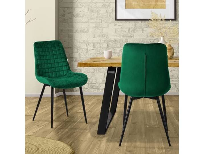 ML-Design Lot de 2 Chaises de Salle à Manger Vert Foncé Assise en Velours avec Pieds Métalliques Noirs Chaises de Cuisine