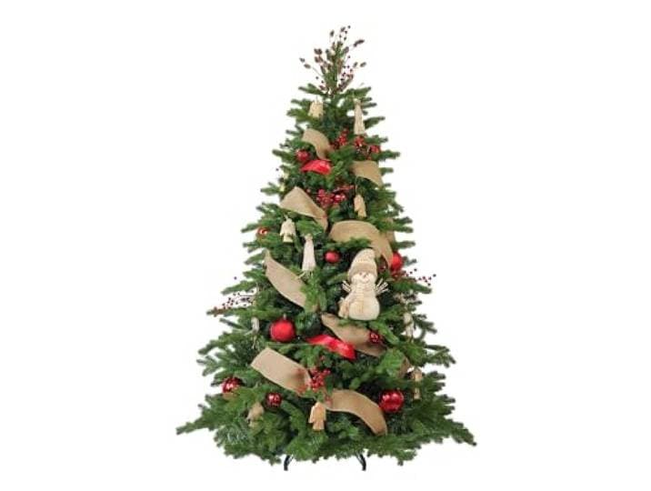 LAALU Künstlicher Weihnachtsbaum 210 cm – WALDGEHEIMNIS – geschmückt mit 64 Weihnachtsbaumschmuck – inkl. Metallständer und Aufbewahrungsbox