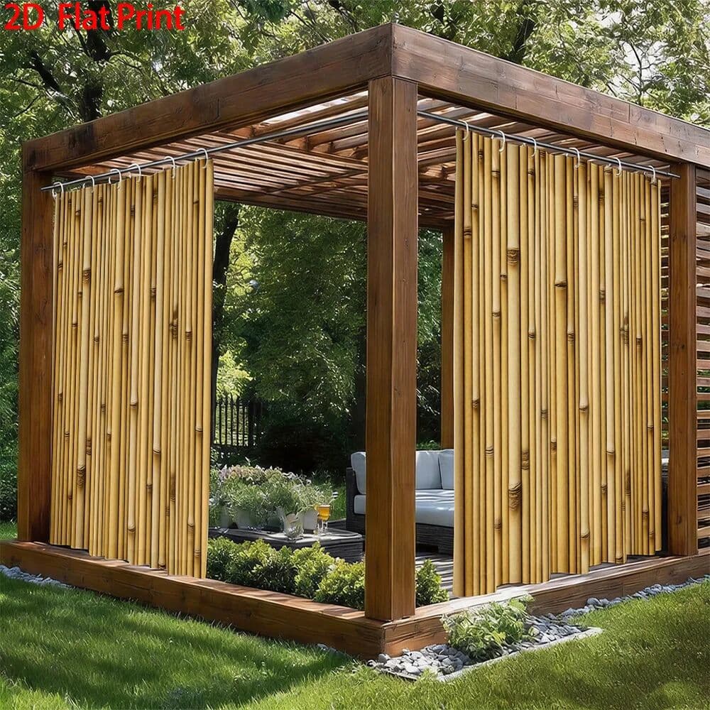 NONE 1pc/2 PC Outdoor Window Shade with Hooks, Printed with a Natural Bamboo Pole Pattern; Machine Washable; Ideal for Patios, Gazebo