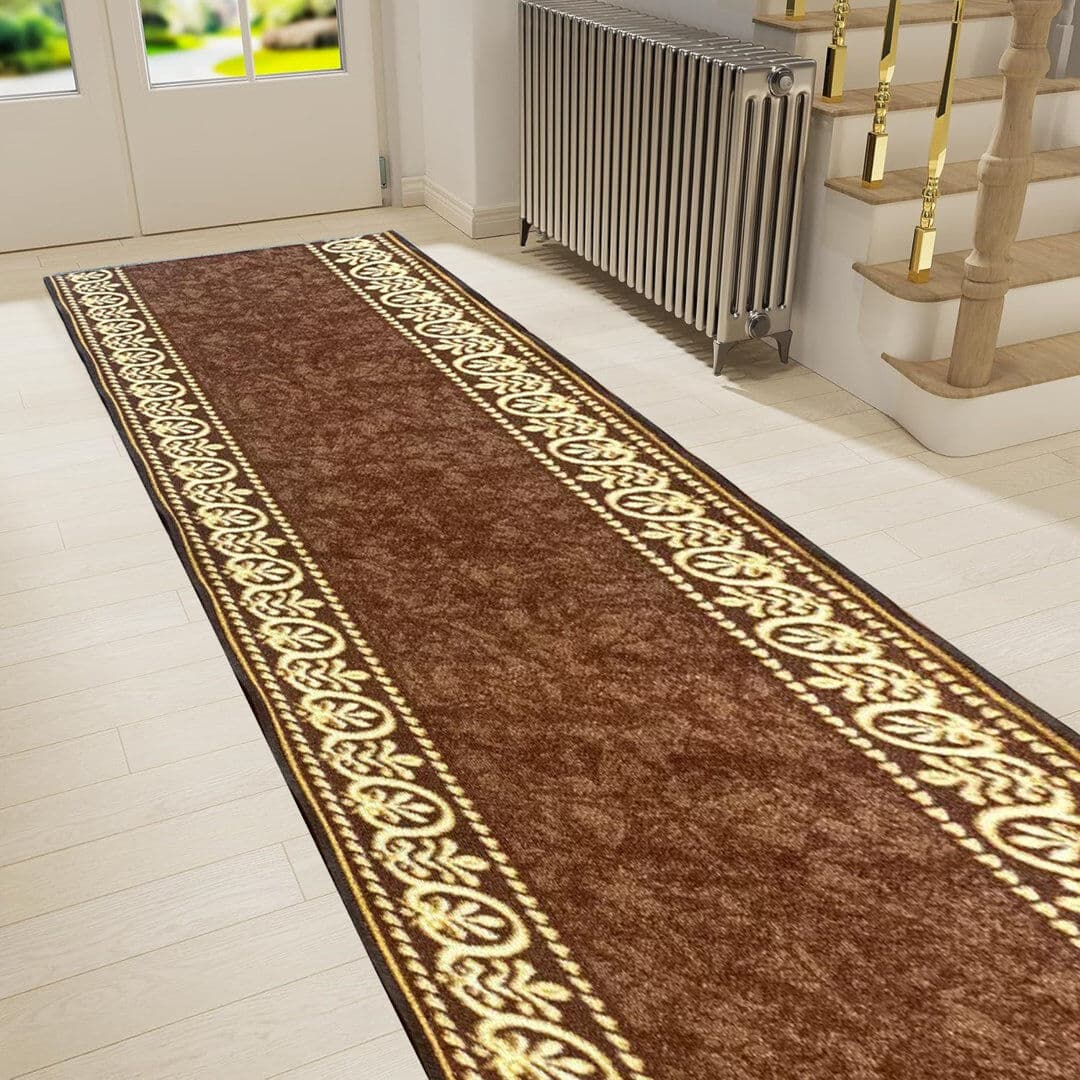 ClassicLiving 056 Brown 80cm x 1066cm cm Abstract Dhurrie Washable Area Rug Brown Runner 80 x 396 cm