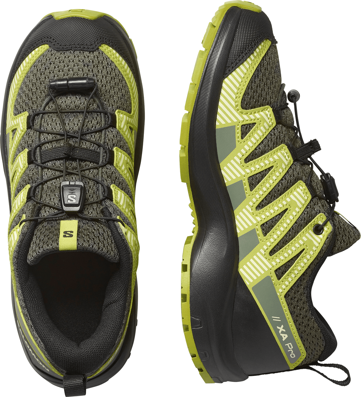 Wanderschuh SALOMON "XA PRO V8", Kinder, Gr. 31, grün (urban chic, schwarz, schwarz citron), Synthetik, Textil, Schuhe Wanderschuh, pour enfants et adolescents urban chic, schwarz, schwarz citron 31
