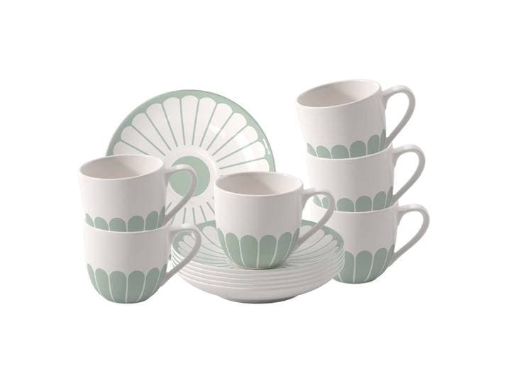 Tasse VILLEROY & BOCH Espressotassen mit Untertassen Fleur Couleur 70 ml 6er Set , grün (vert), B:11,7cm H:8cm Ø:11,7cm, Porzellan, Trinkgefäße, Tasse, Spülmaschinenfest, Mikrowellensicher