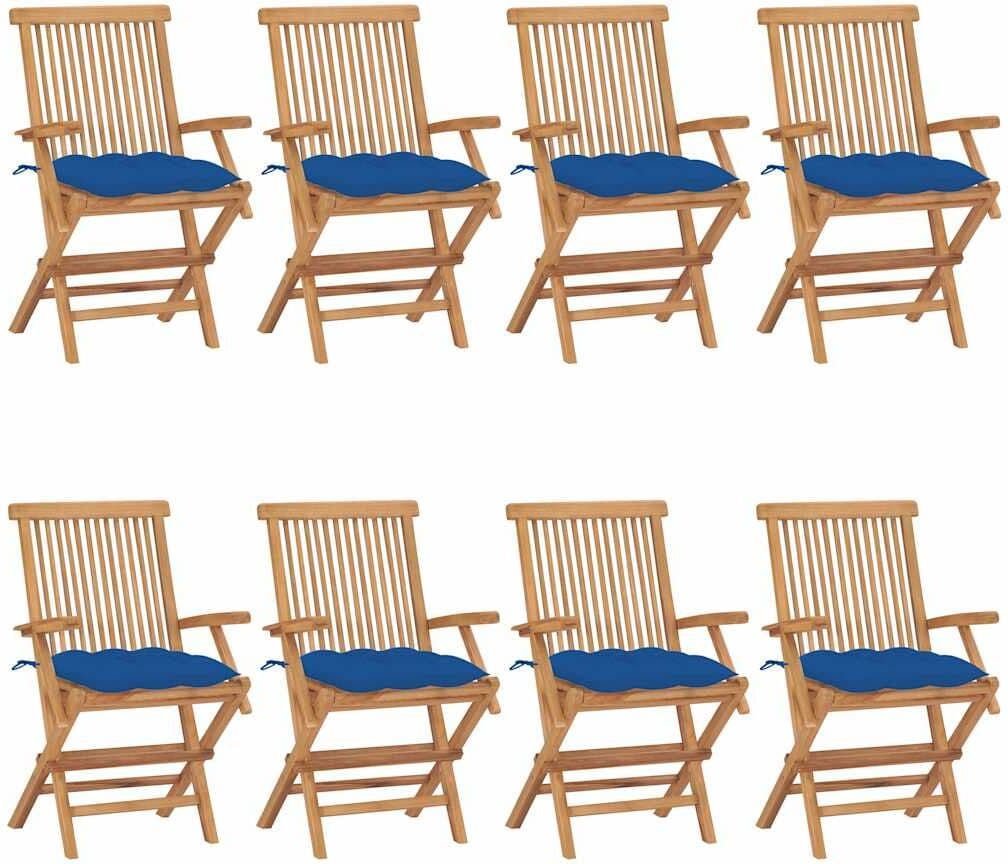 vidaXL Chaises pliantes avec coussins bleus 8 pcs teck massif