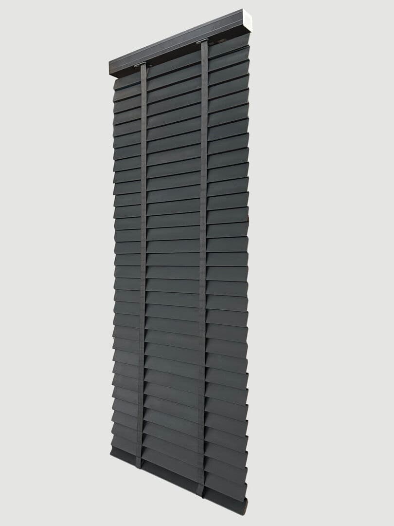 Symple Stuff Faux Wood Venetian Blinds with Decorative Tape, 50mm Adjustable Slats, Light & Privacy Control Dark Grey 150 cm L x 45 cm W