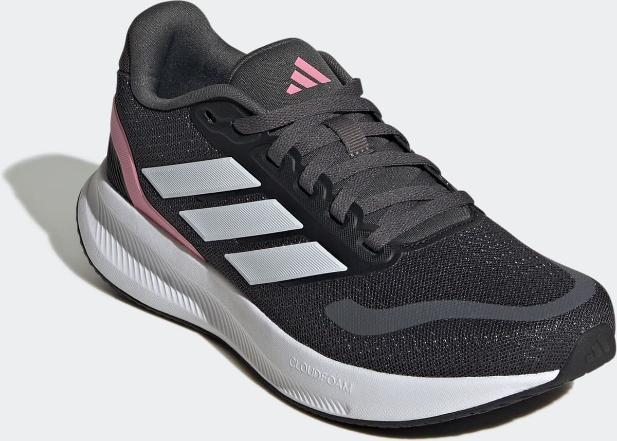 Laufschuh ADIDAS SPORTSWEAR "RUNFALCON 5", Mädchen, Gr. 38,5, grau six, crystal weiß, bliss pink, Synthetik, Textil, Schuhe Laufschuh, pour enfants grau six, crystal weiß, bliss pink 38,5