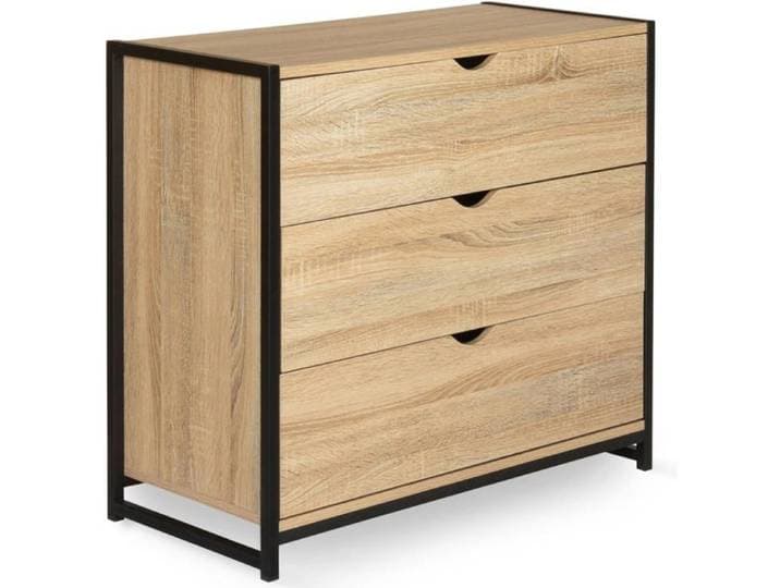 IDMarket Commode Detroit 3 tiroirs 82x40x75 cm Bois et Métal Noir Style Industriel pour Chambre et Bureau