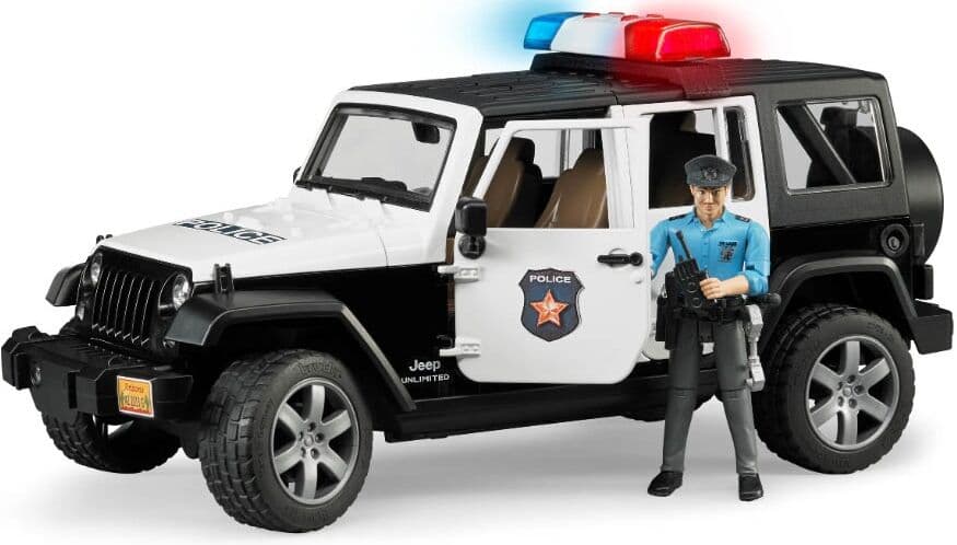 Jeep Wrangler Unlimited Rubicon Vehículo de Policía con figura - BRUDER
