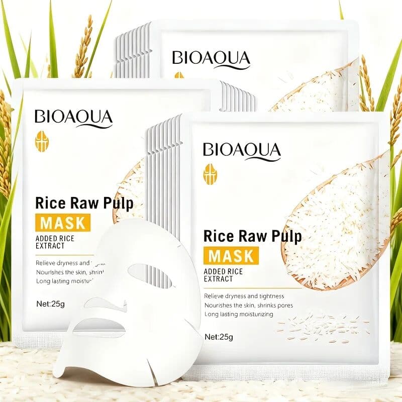 NONE 30pcs BIOAQUA Rice Raw Pulp Whitening Facial Masks Moisturizing Hydrating Anti Wrinkles Anti-aging Face Mask Sheets Skin Care