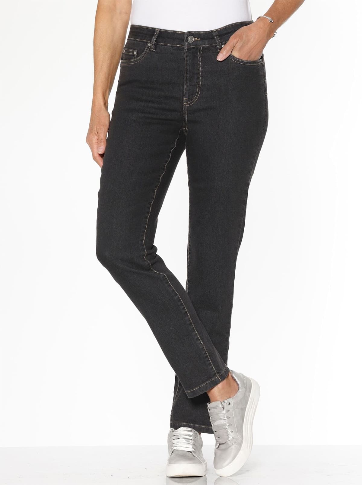 Bequeme Jeans CLASSIC BASICS, Damen, Gr. 20, Kurzgrössen, blau (graphit denim), 81% Baumwolle, 17% Polyester, 2% Elasthan, unifarben, lang, Jeans Bequeme Jeans graphit denim 20, Kurzgrössen