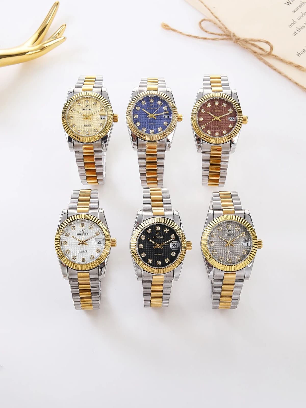 NONE RICECGO Luxury rhinestone business watch, fashionable women's quartz watch with calendar clock gift (with box)