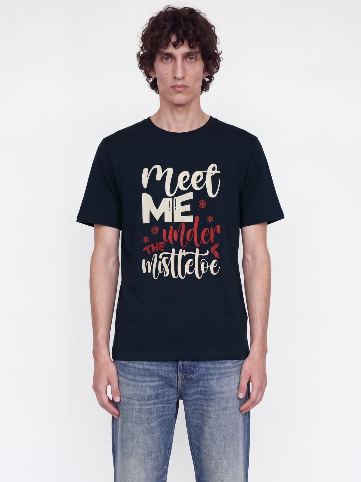 T-Shirt JACK & JONES "JJDEAR XMAS TEE SS CREW NECK", Herren, Gr. XL, schwarz (navy blazer), Jersey, Obermaterial: 100% Baumwolle, bedruckt, regular fit normal, Rundhals, Shirts T-Shirt, Baumwolle, regular fit