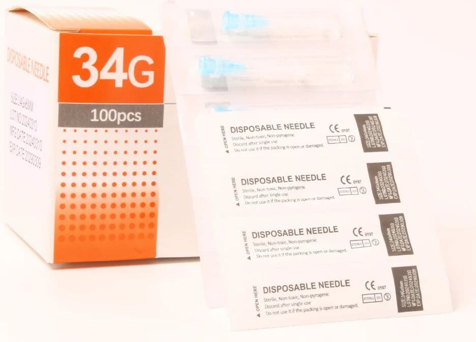 mona 100pcs 34G Piercing Painless Small Superfine Beauty Needle 4mm 6mm 8mm 13mm Syringe Injection Steel Tip Needles