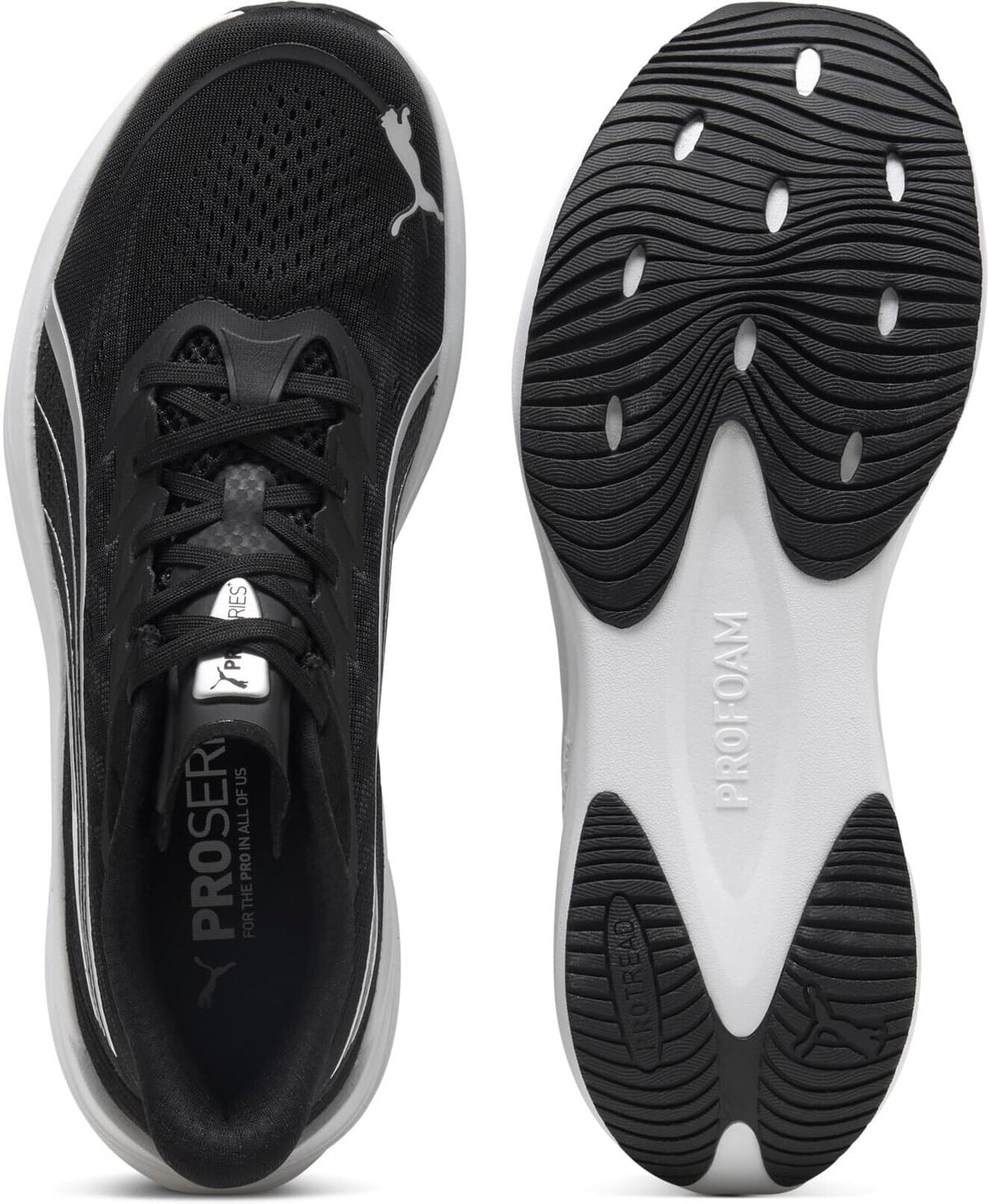 Laufschuh PUMA "DARTER PRO 2", Gr. 46, schwarz-weiss (puma schwarz, puma silber, puma weiß), Textil, Schuhe Laufschuh, für dynamische Bewegungen, mit ProFoam Dämpfung, atmungsaktiv puma schwarz, puma silber, puma weiß 46