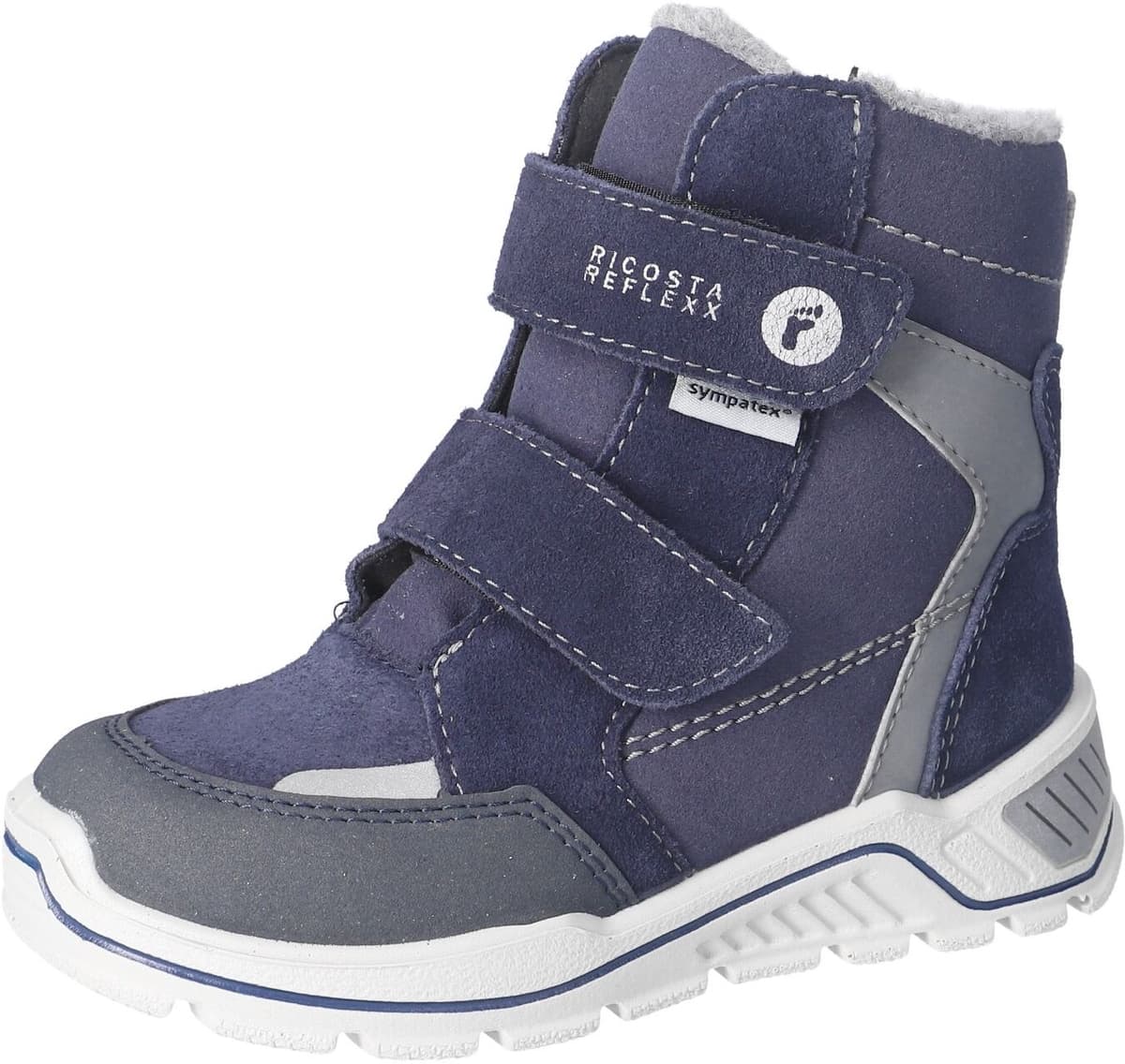 Winterstiefel RICOSTA "JANEK 50 WMS: weit", Jungen, Gr. 26, blau (blau, grau), Lederimitat, Veloursleder, kontrastfarbene Details, Schuhe Winterstiefel, Snowboots, Klettstiefel mit Sympatex, Größenschablone zum Download