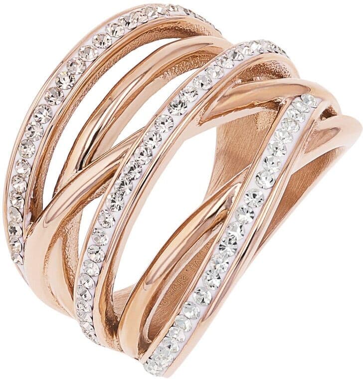 Fingerring TOM TAILOR Gr. 60, roségoldfarben, beige, weiß, apricot, Fingerringe, Damen, 60, Edelstahl, 5mm, Fingerring, mit Kristallstein (synth.)