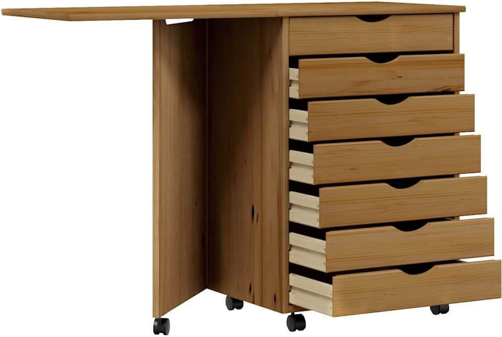 vidaXL Armoire roulante avec bureau MOSS marron miel bois de pin