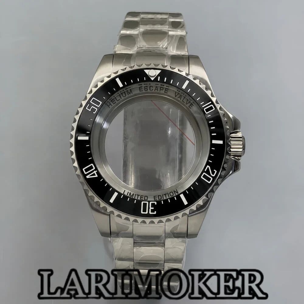 BLIGER LARIMOKER 43mm Deep Sea Diver Watch Case Helium Escape Valve Ceramic Bezel Sapphire Crystal for NH35 PT5000 Miyota 8215 DG2813