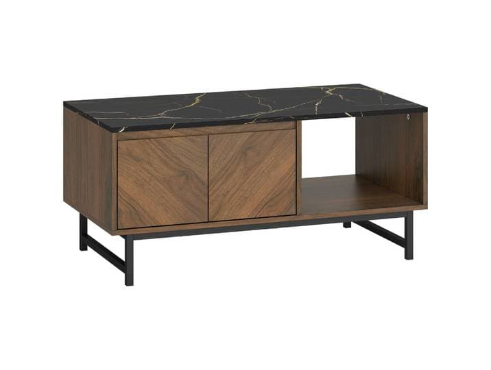 Table basse plateau effet marbre panneau de particules et mdf noyer