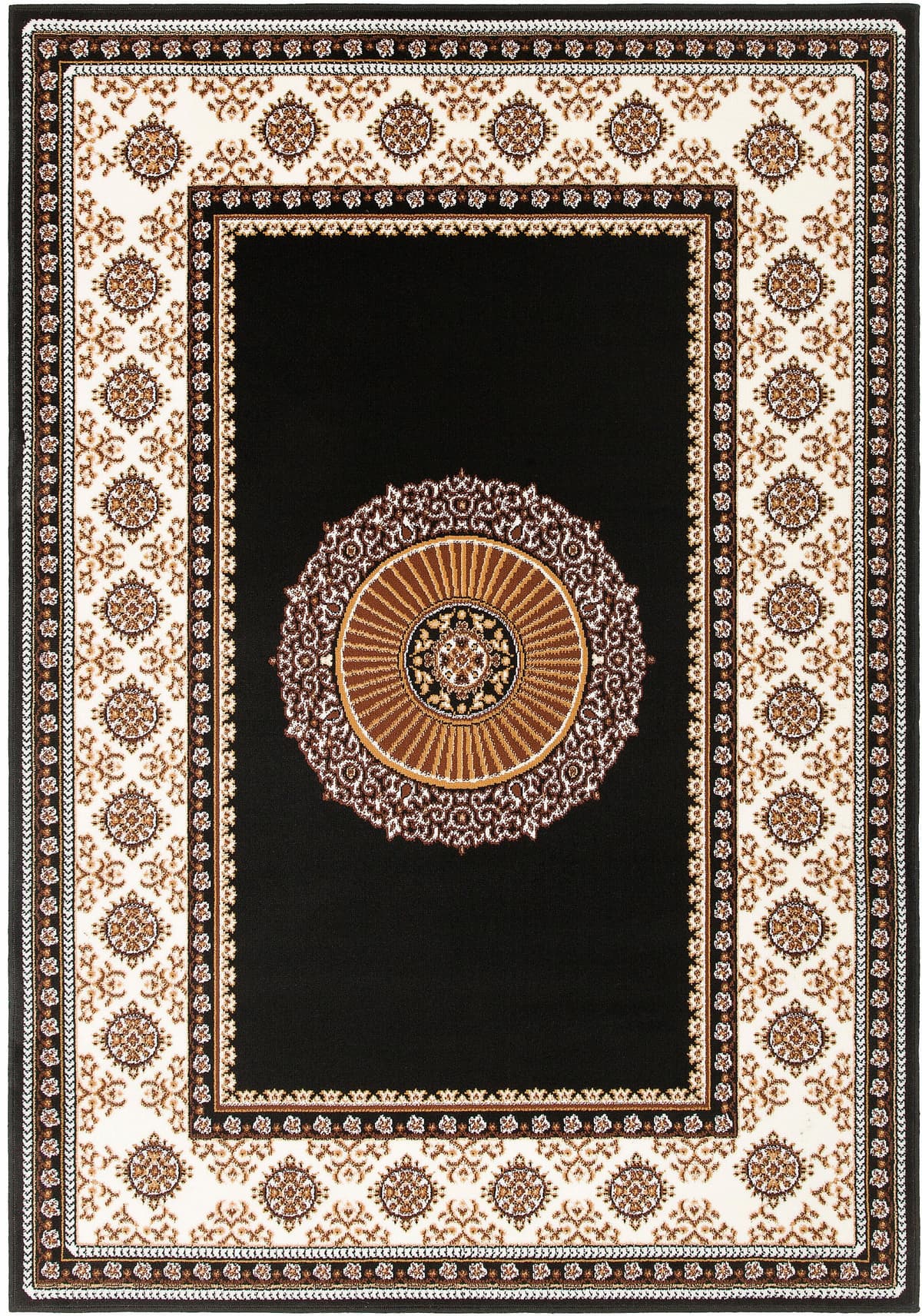 Teppich GOODPRODUCT "Shari, Made in Belgium" Gr. 1, schwarz, B:60cm H:7mm L:110cm, Kunstfaser, Teppiche, Teppich, Orient-Optik, mit Bordüre, Teppich, Kurzflor, Weich, Pflegeleicht schwarz B : 60cm 1 Stk., 7mm, L: 110cm