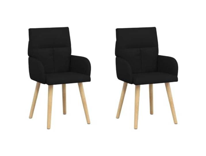 Fisinber Esszimmerstühle 2er Set Stoff Schwarz mit Armlehne Bequeme Polstersessel für Küche und Wohnbereich, bezogen mit pflegeleichtem Stoff und getragen von stabilen Massivholzbeinen.