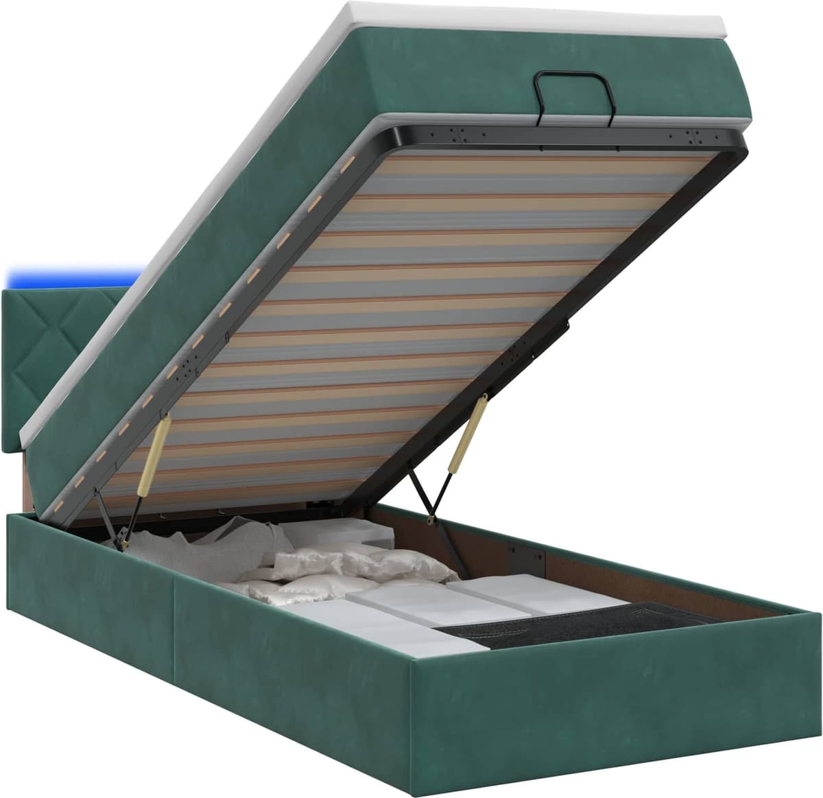 vidaXL Lit coffre avec matelas et LED Vert foncé 80 x 200 cm Velours