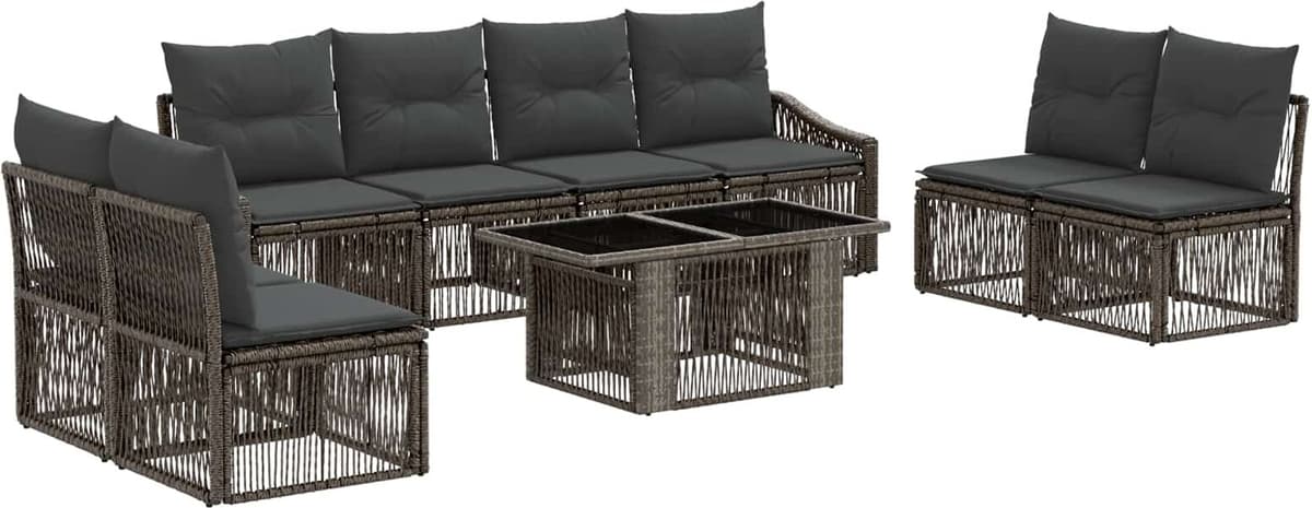 vidaXL Ensemble de canapé de jardin 9 pc Gris et Gris foncé polyrotin